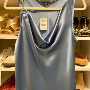 NWT Cache Satin Cowl Neck Blouse in Light Blue